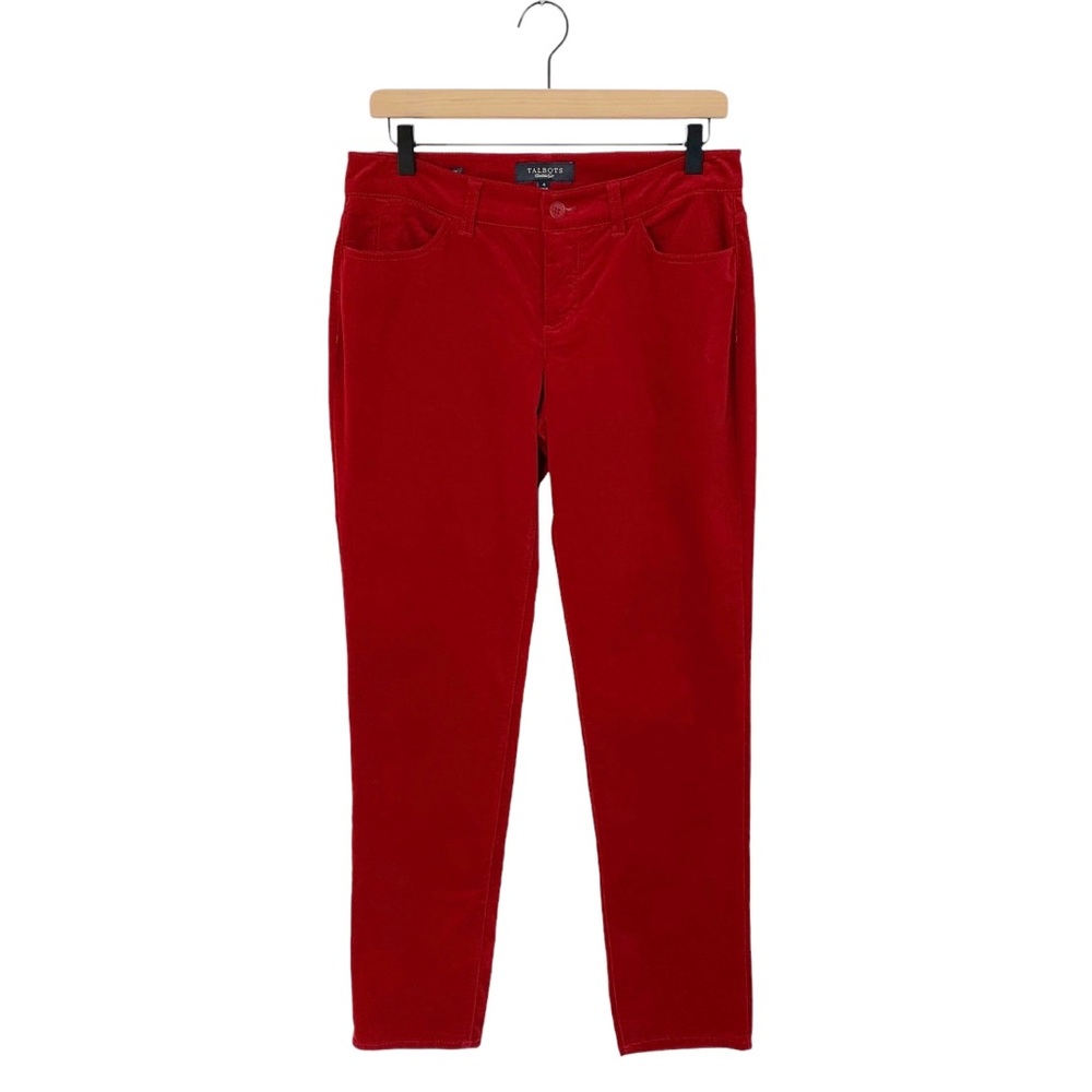 Talbots Red Velvet Straight Leg Pants (Christmas Festive Holiday Valentines) - Picture 2 of 9